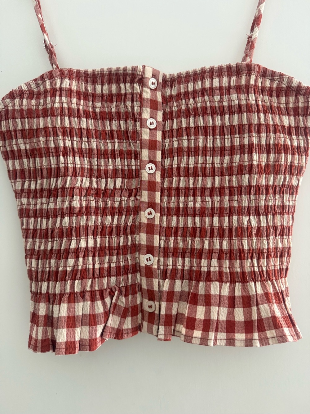 ZARA Women’s Red Gingham Smocked Button-Front Cami Top size M NWT